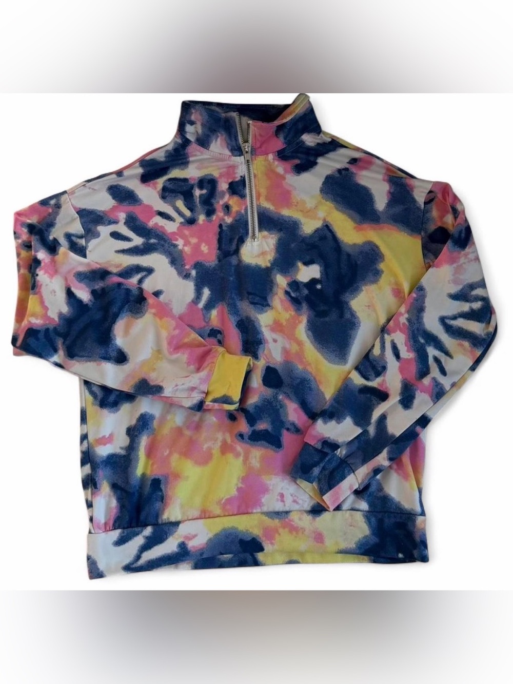 Tie Dye Quarter Zip Mock Neck Light Pullover Cozy Loungewear Beachy Activewear S